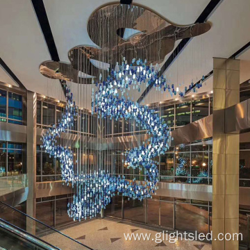 Plexiglass custom hotel lobby large hanging crystal pendant lamp